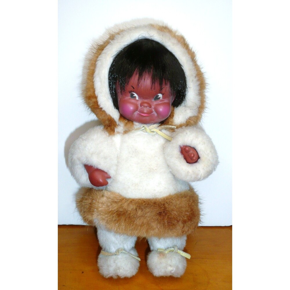 VINTAGE 1960s Regal Eskimo Inuit Doll Leather & Faux Fur Alaska ~ Made in Canada